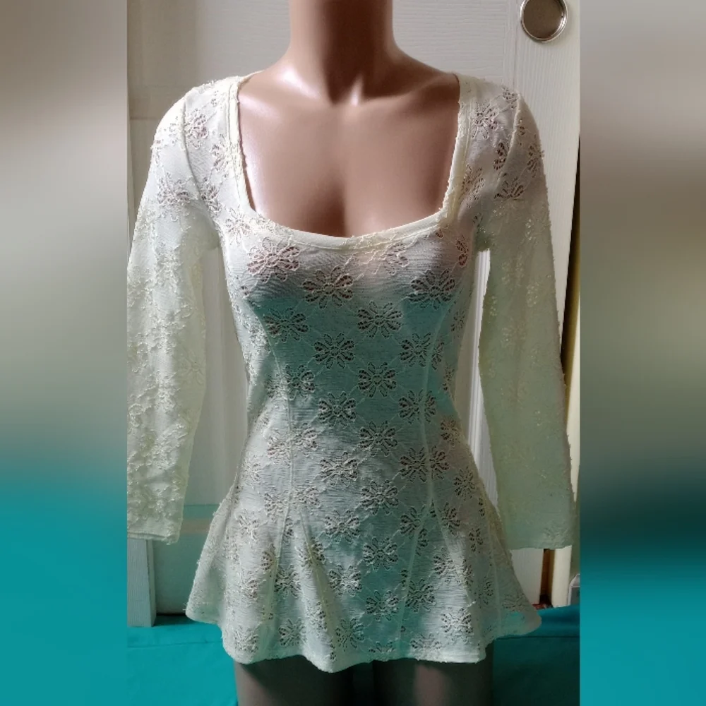 Free People Penelope Lace Peplum Top Cream Ivory Small Boho Romantic